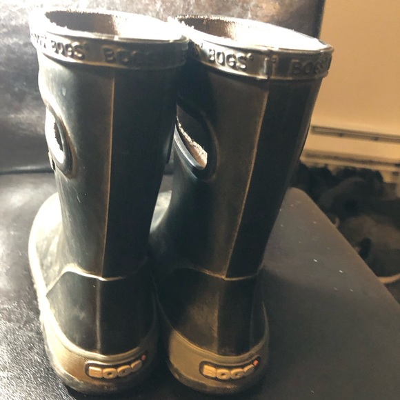 Bogs Skipper Solid Boys Black Gray Rubber Rain Boots Size 12 - Picture 7 of 12